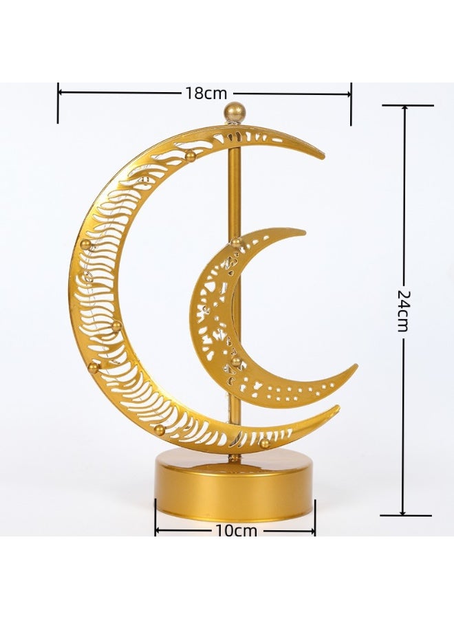 Ramadan Decorations LED Decorative Light Moon Star Table Lamp, Cordless Ramadan Moon Shape Desk Lamp, Bedside Table Night Light for Bedroom Dining Living Room Party Nursery Office Decor - Image 2